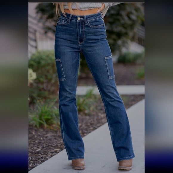 Judy Blue High Waist Cargo Bootcut Denim Jeans - Picture 6 of 8